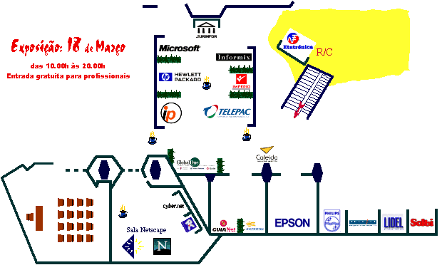 Planta da rea de exposio - Exposio, 18 de Maro. Entrada gratuita a profissionais. Das 10h s 20h.